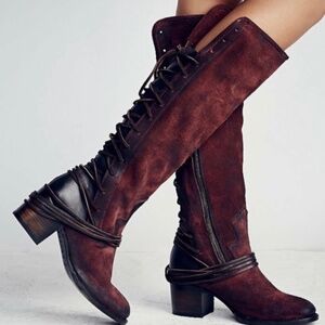 Freebies by Steven wine maroon suede lace up boot 8
